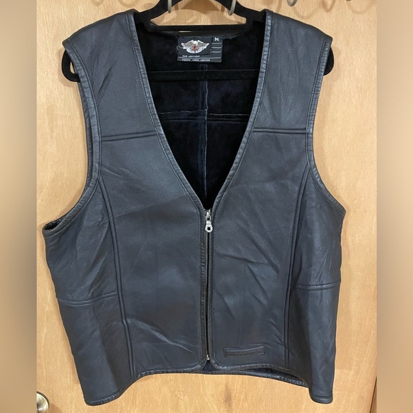 HARLEY DAVIDSON-Vintage Men's Black Leather Lined Vest Size M - Picture 1 of 4